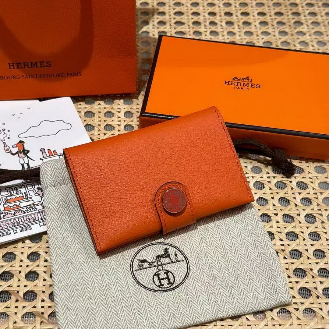 Hermes R.M.S. Card Holder Handmade In Evecolor Calfskin Leather Enamel Fittings Hardware 93 Orange 9J Feu Orange