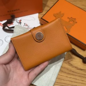 Hermes R.M.S. Card Holder Handmade In Evecolor Calfskin Leather Enamel Fittings Hardware i9 Apricot 37 Gold