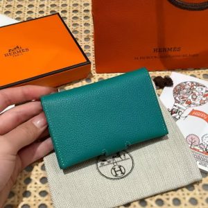 Alternative view of Hermes R.M.S. Card Holder Handmade In Evecolor Calfskin Leather Enamel Fittings Hardware 6u Vert D'Eau 9o Jaune De Naples