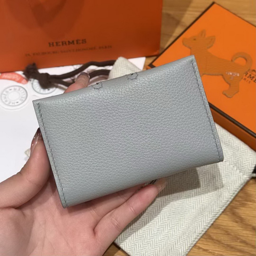 Hermes R.M.S. Card Holder Handmade In Evecolor Calfskin Leather Enamel Fittings Hardware 8U Blue Glacier 85 Ardoise - Image 2