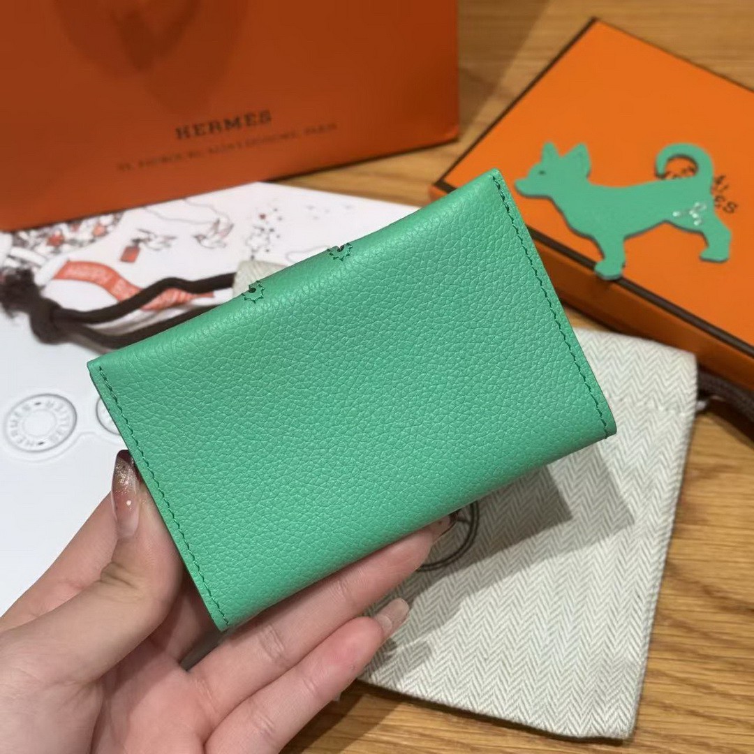 Hermes R.M.S. Card Holder Handmade In Evecolor Calfskin Leather Enamel Fittings Hardware 9D Jaune Ambre 0T Vert Comics - Image 2