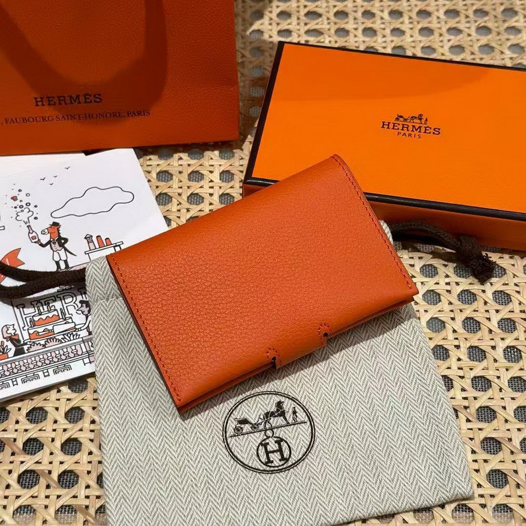 Hermes R.M.S. Card Holder Handmade In Evecolor Calfskin Leather Enamel Fittings Hardware 93 Orange 9J Feu Orange - Image 2