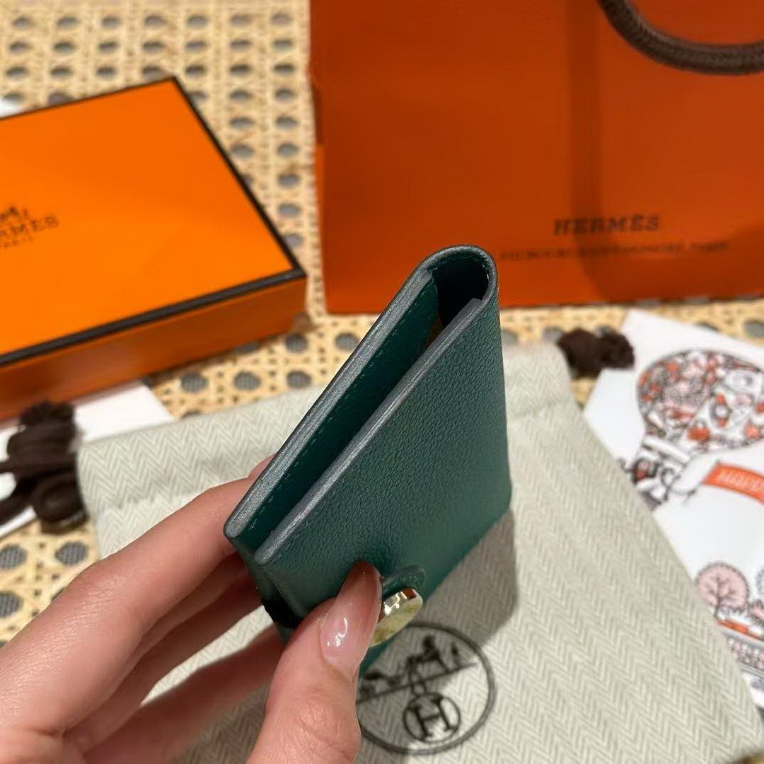Hermes R.M.S. Card Holder Handmade In Evecolor Calfskin Leather Enamel Fittings Hardware 6u Vert D'Eau 9o Jaune De Naples - Image 13