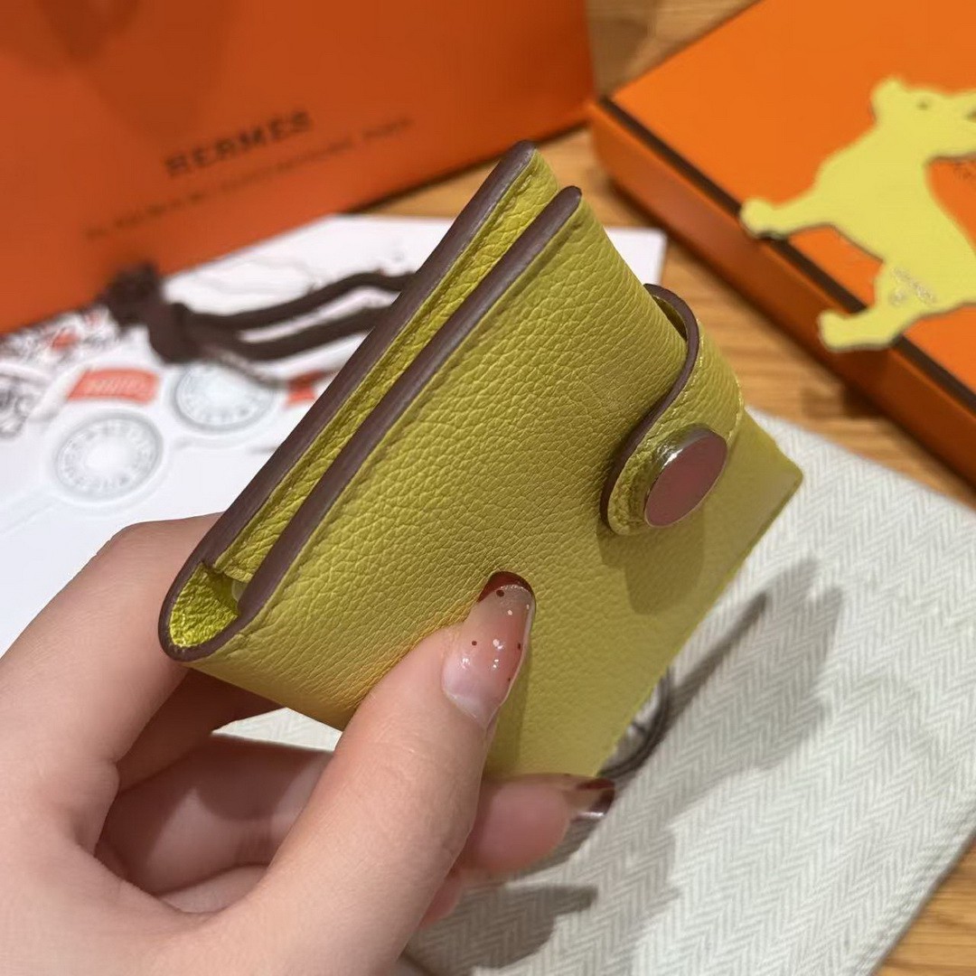 Hermes R.M.S. Card Holder Handmade In Evecolor Calfskin Leather Enamel Fittings Hardware 9r Lime U5 Rose Lipstick - Image 17