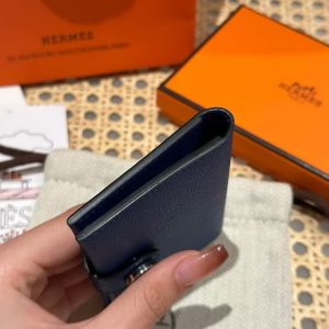 Hermes R.M.S. Card Holder Handmade In Evecolor Calfskin Leather Enamel Fittings Hardware 71 Bleu France 2Z Blue Nuit - Image 13