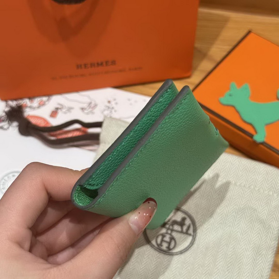 Hermes R.M.S. Card Holder Handmade In Evecolor Calfskin Leather Enamel Fittings Hardware 9D Jaune Ambre 0T Vert Comics - Image 16