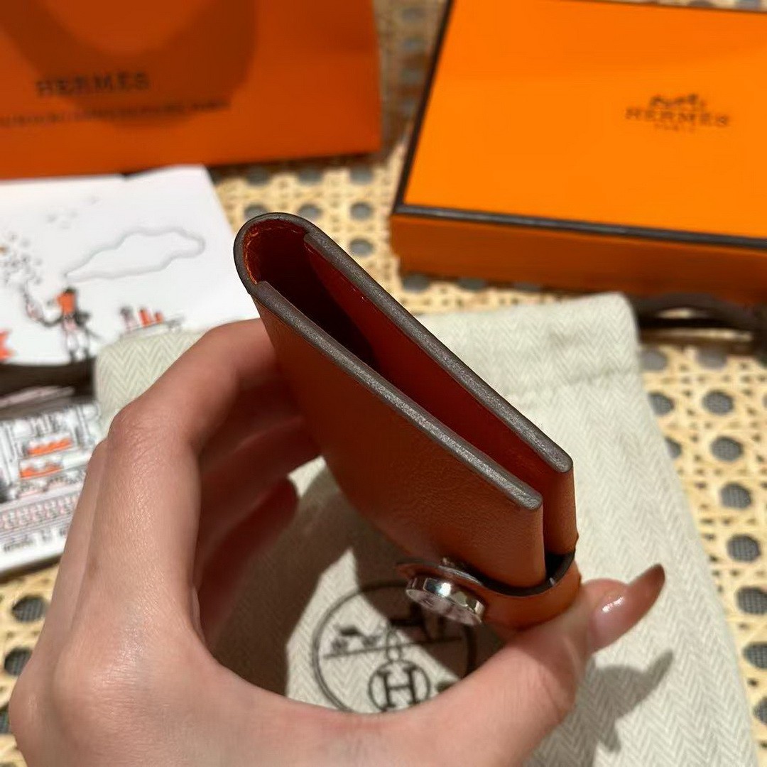 Hermes R.M.S. Card Holder Handmade In Evecolor Calfskin Leather Enamel Fittings Hardware 93 Orange 9J Feu Orange - Image 12