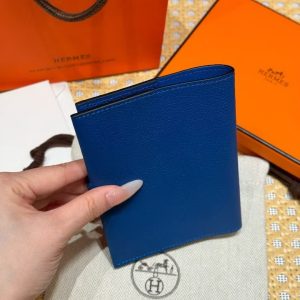 Hermes R.M.S. Passport Holder Handmade In Evecolor Calfskin Leather Enamel Fittings Hardware 71 Bleu France - Image 10