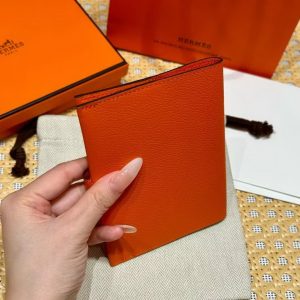 Hermes R.M.S. Passport Holder Handmade In Evecolor Calfskin Leather Enamel Fittings Hardware 9J Feu Orange - Image 9
