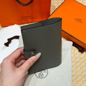 Hermes R.M.S Passport Holder Handmade In Evecolor Calfskin Leather Enamel Fittings Hardware 0L Gris Meyer - Image 9