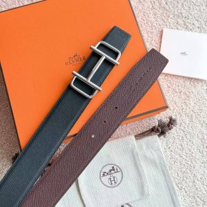 Hermes Royal Belt Buckle & Reversible Leather Strap 38 mm Epsom Calfskin Palladium Buckle Silver Noir Rouge Sellier - Image 3