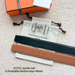 Hermes Royal Belt Buckle & Reversible Leather Strap 38 mm Box 135 and Togo Calfskin Palladium Buckle Silver Gold Noir - Image 3