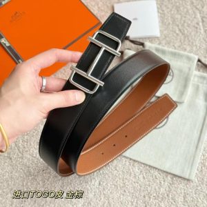 Alternative view of Hermes Royal Belt Buckle & Reversible Leather Strap 38 mm Box 135 and Togo Calfskin Palladium Buckle Silver Gold Noir