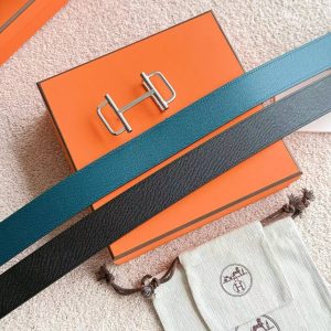 Alternative view of Hermes Royal Belt Buckle & Reversible Leather Strap 38 mm Epsom Calfskin Palladium Buckle Silver Bleu De Prusse Noir