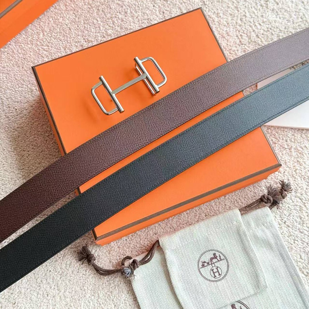 Hermes Royal Belt Buckle & Reversible Leather Strap 38 mm Epsom Calfskin Palladium Buckle Silver Noir Rouge Sellier - Image 2