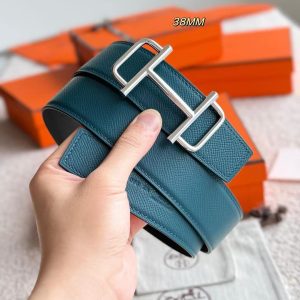 Hermes Royal Belt Buckle & Reversible Leather Strap 38 mm Epsom Calfskin Palladium Buckle Silver Bleu De Prusse Noir - Image 6