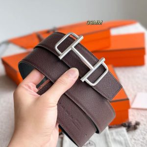 Hermes Royal Belt Buckle & Reversible Leather Strap 38 mm Epsom Calfskin Palladium Buckle Silver Noir Rouge Sellier - Image 6