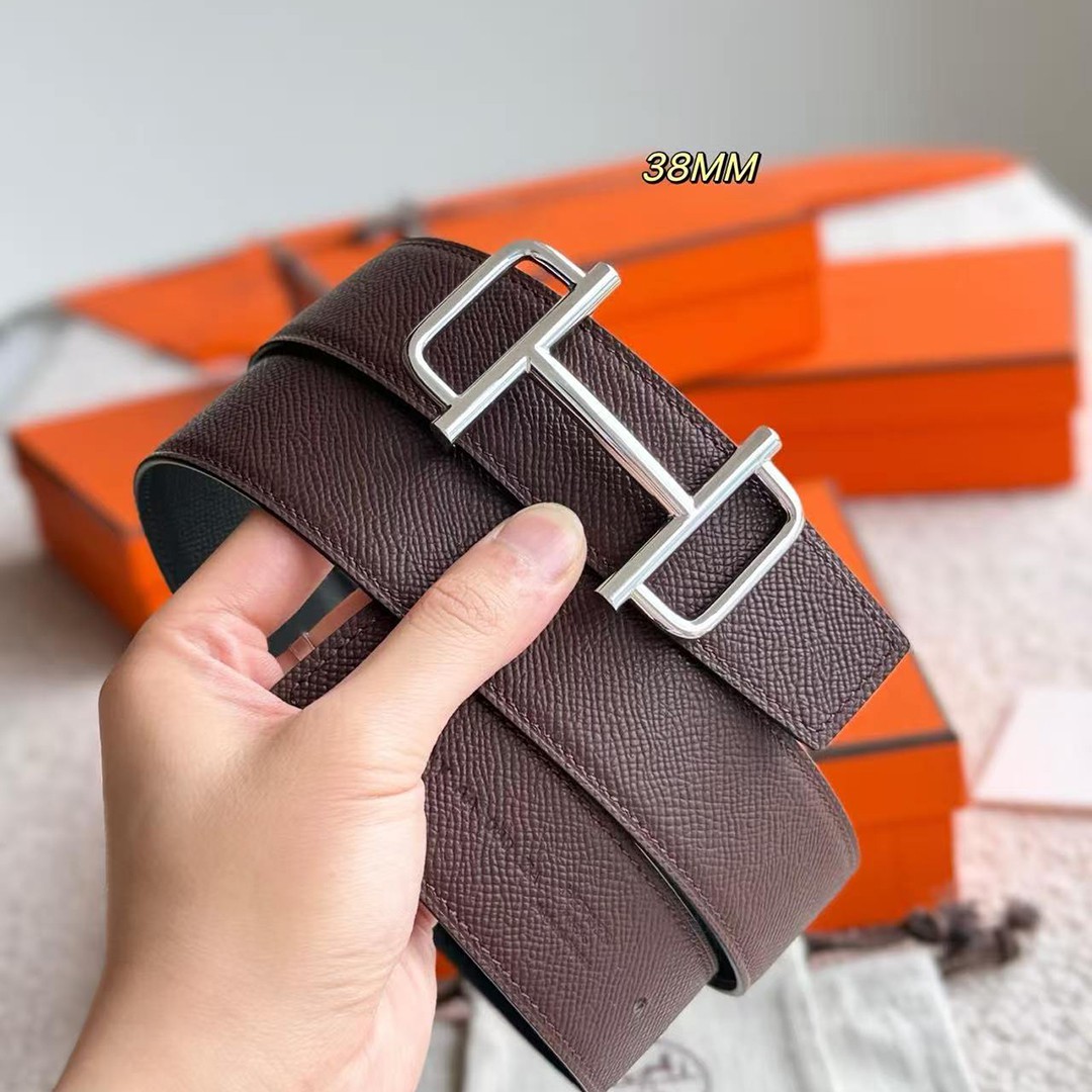 Hermes Royal Belt Buckle & Reversible Leather Strap 38 mm Epsom Calfskin Palladium Buckle Silver Noir Rouge Sellier - Image 6
