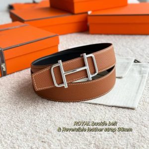 Hermes Royal Belt Buckle & Reversible Leather Strap 38 mm Box 135 and Togo Calfskin Palladium Buckle Silver Gold Noir