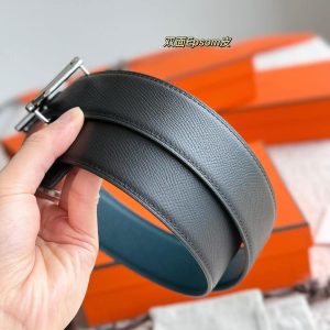 Hermes Royal Belt Buckle & Reversible Leather Strap 38 mm Epsom Calfskin Palladium Buckle Silver Bleu De Prusse Noir - Image 5