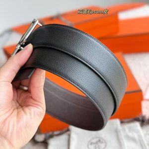 Hermes Royal Belt Buckle & Reversible Leather Strap 38 mm Epsom Calfskin Palladium Buckle Silver Noir Rouge Sellier - Image 5