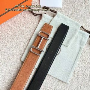Hermes Royal Belt Buckle & Reversible Leather Strap 38 mm Box 135 and Togo Calfskin Palladium Buckle Silver Gold Noir - Image 4