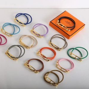Hermes Roulis Double Tour Bracelet Rose Gold Swift Calfskin and Metal Étoupe H071727FO18T2 - Image 9