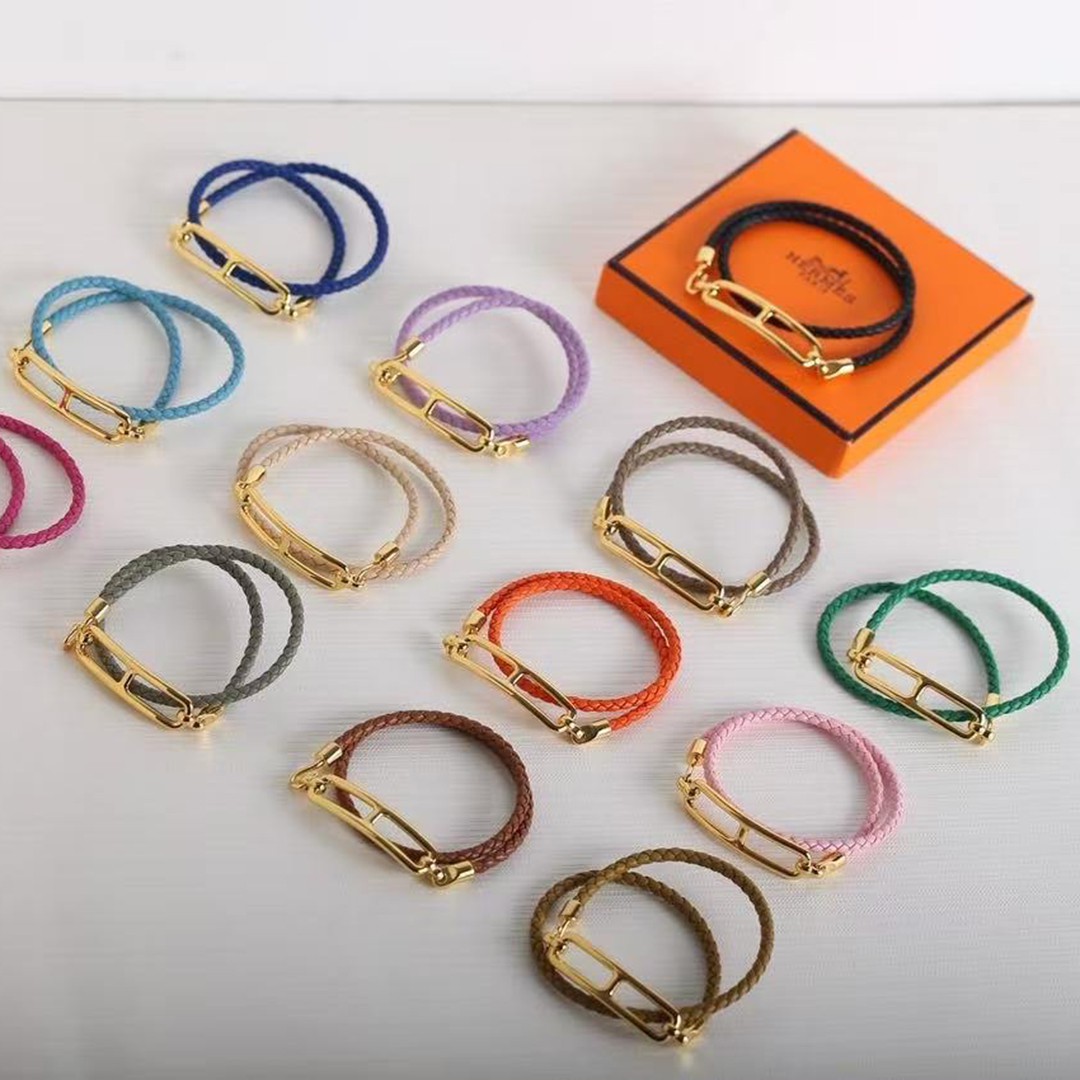 Hermes Roulis Double Tour Bracelet Rose Gold Swift Calfskin and Metal Étoupe H071727FO18T2 - Image 9