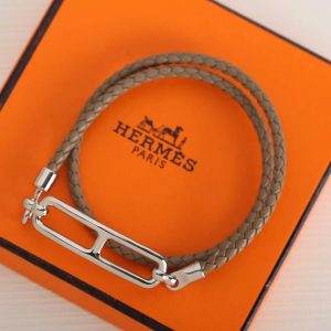 Hermes Roulis Double Tour Bracelet Rose Gold Swift Calfskin and Metal Étoupe H071727FO18T2 - Image 6