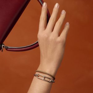 Hermes Roulis Double Tour Bracelet Rose Gold Swift Calfskin and Metal Étoupe H071727FO18T2 - Image 3