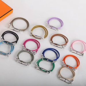 Hermes Roulis Double Tour Bracelet Rose Gold Swift Calfskin and Metal Gold H071727FO37T2 - Image 7