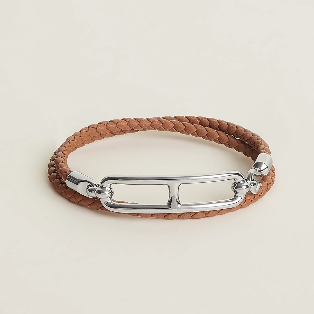Hermes Roulis Double Tour Bracelet Rose Gold Swift Calfskin and Metal Gold H071727FO37T2 - Image 4