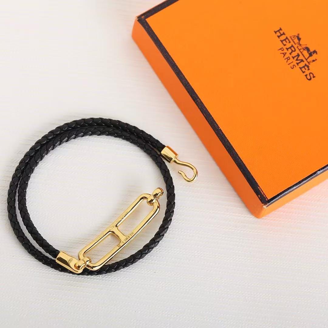 Hermes Roulis Double Tour Bracelet Rose Gold Swift Calfskin and Metal Noir H071727FO89T2 - Image 14