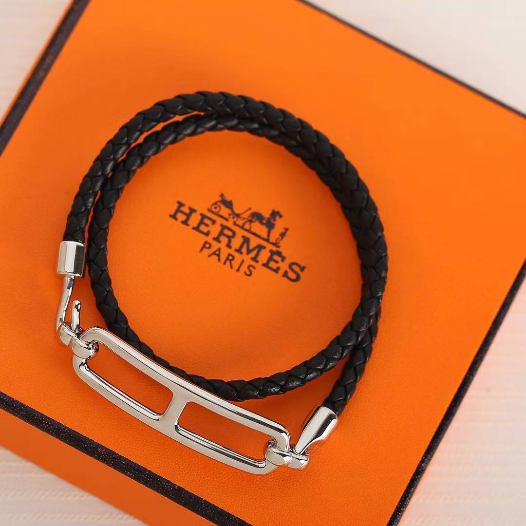 Hermes Roulis Double Tour Bracelet Rose Gold Swift Calfskin and Metal Noir H071727FO89T2 - Image 9