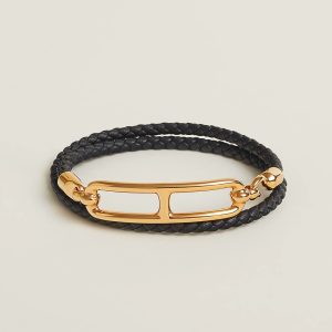 Hermes Roulis Double Tour Bracelet Rose Gold Swift Calfskin and Metal Noir H071727FO89T2 - Image 4