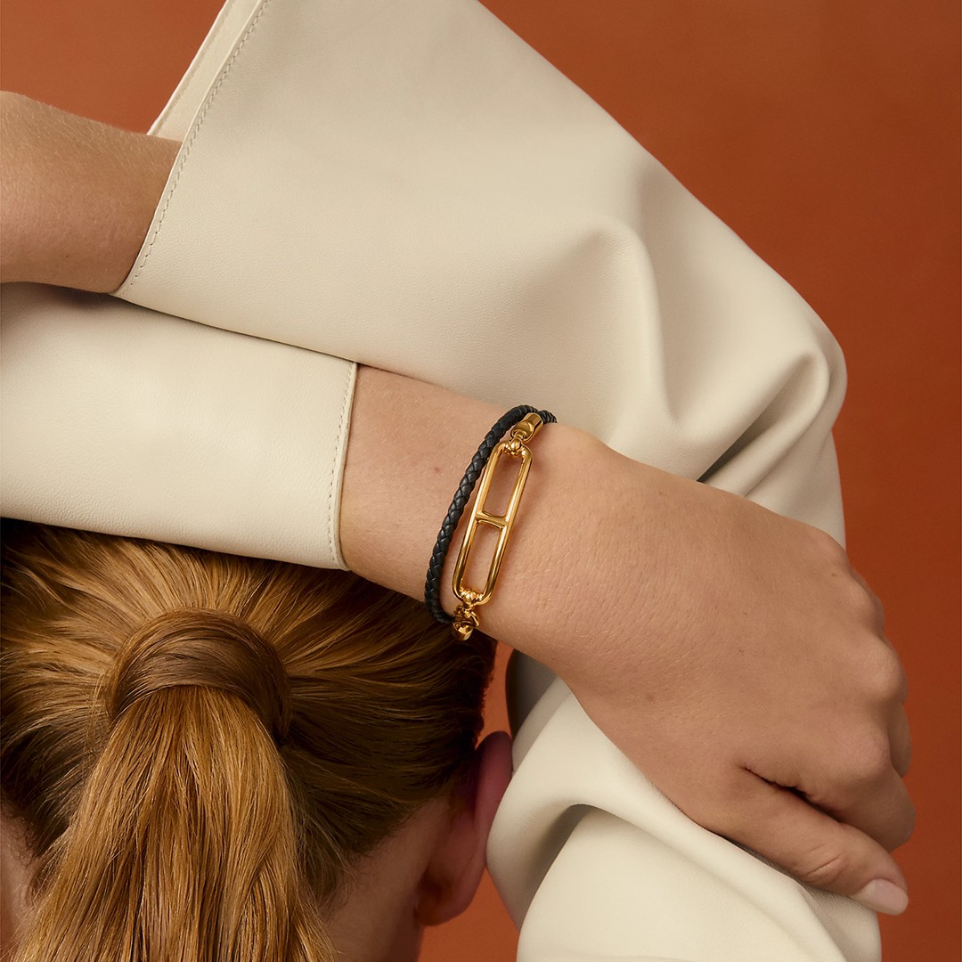 Hermes Roulis Double Tour Bracelet Rose Gold Swift Calfskin and Metal Noir H071727FO89T2 - Image 3