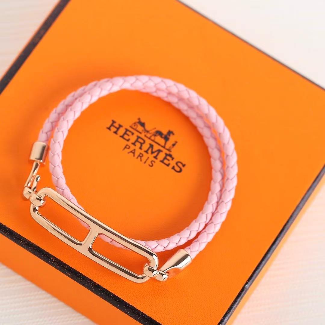 Hermes Roulis Double Tour Bracelet Silver Swift Calfskin and Metal Mauve Sylvestre H071727FPX9T1 - Image 2