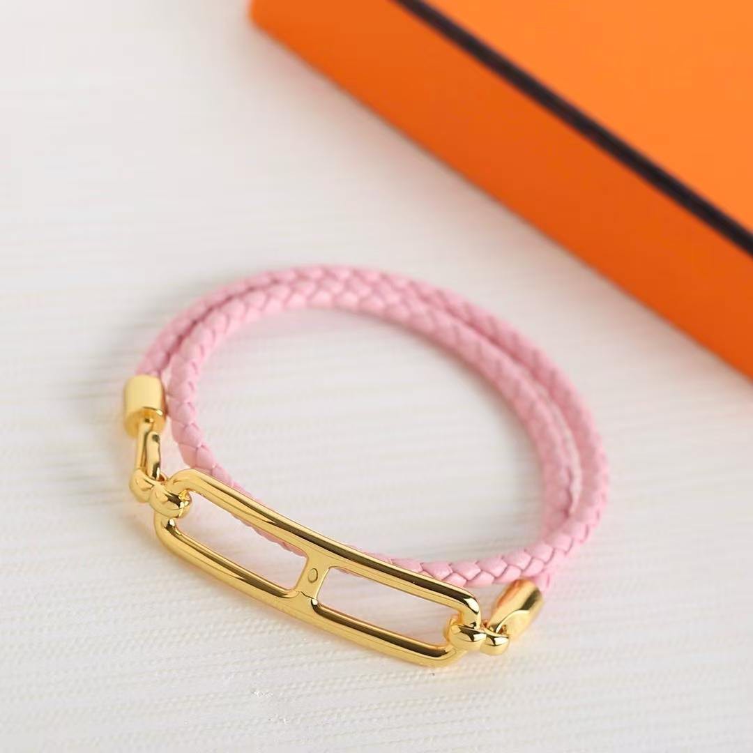 Hermes Roulis Double Tour Bracelet Silver Swift Calfskin and Metal Mauve Sylvestre H071727FPX9T1 - Image 8