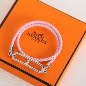 Hermes Roulis Double Tour Bracelet Silver Swift Calfskin and Metal Mauve Sylvestre H071727FPX9T1 - Image 7