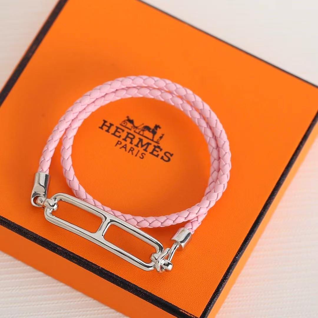 Hermes Roulis Double Tour Bracelet Silver Swift Calfskin and Metal Mauve Sylvestre H071727FPX9T1 - Image 7