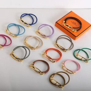 Hermes Roulis Double Tour Bracelet Silver Swift Calfskin and Metal Mauve Sylvestre H071727FPX9T1 - Image 4