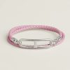 Hermes Roulis Double Tour Bracelet Silver Swift Calfskin and Metal Mauve Sylvestre H071727FPX9T1