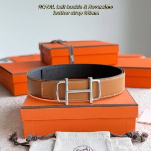 Hermes Royal Belt Buckle & Reversible Leather Strap 38 mm Epsom Calfskin Palladium Buckle Silver Gold Noir