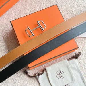 Alternative view of Hermes Royal Belt Buckle & Reversible Leather Strap 38 mm Epsom Calfskin Palladium Buckle Silver Gold Noir