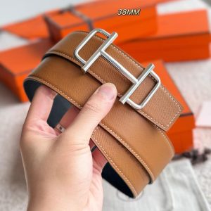 Hermes Royal Belt Buckle & Reversible Leather Strap 38 mm Epsom Calfskin Palladium Buckle Silver Gold Noir - Image 5