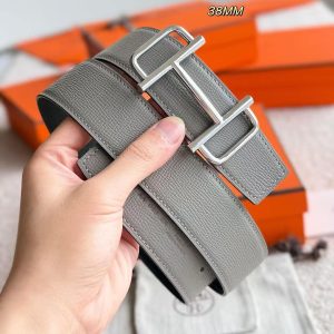 Hermes Royal Belt Buckle & Reversible Leather Strap 38 mm Epsom Calfskin Palladium Buckle Silver Noir Gris Meyer - Image 6