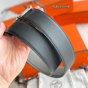 Hermes Royal Belt Buckle & Reversible Leather Strap 38 mm Epsom Calfskin Palladium Buckle Silver Noir Gris Meyer - Image 5