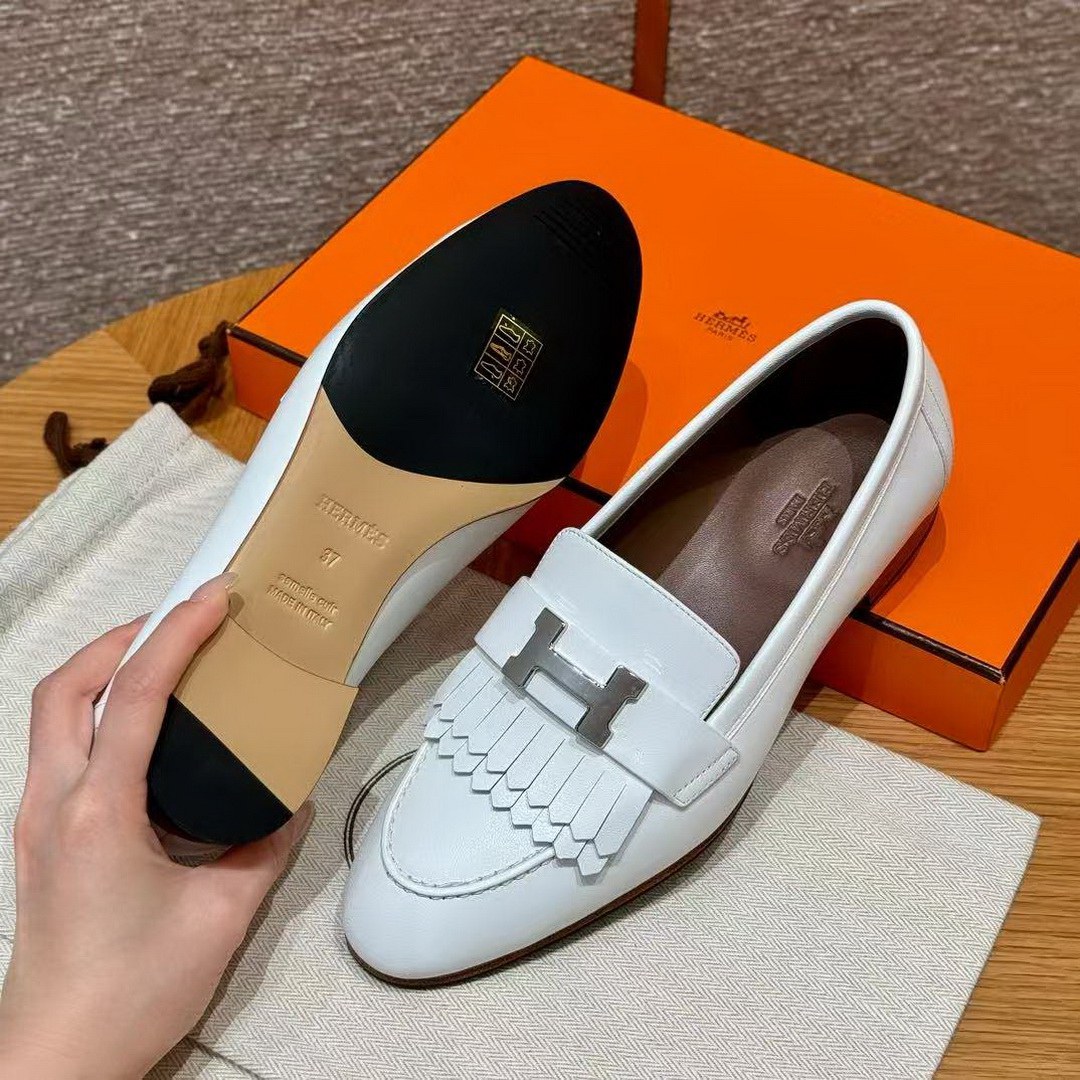 Hermes Royal Loafer Women Calfskin Sliver Buckle Blanc H222300Z 91365 - Image 15