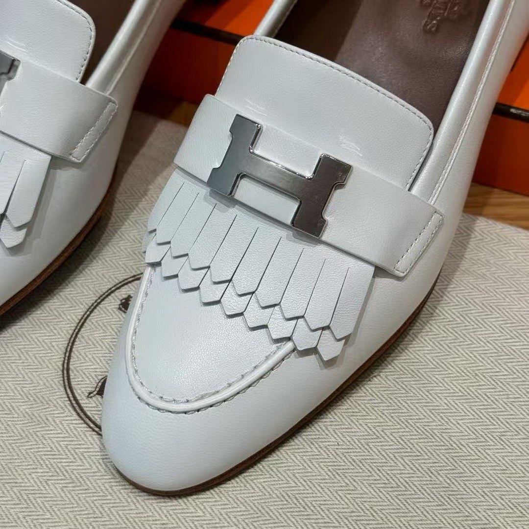 Hermes Royal Loafer Women Calfskin Sliver Buckle Blanc H222300Z 91365 - Image 13
