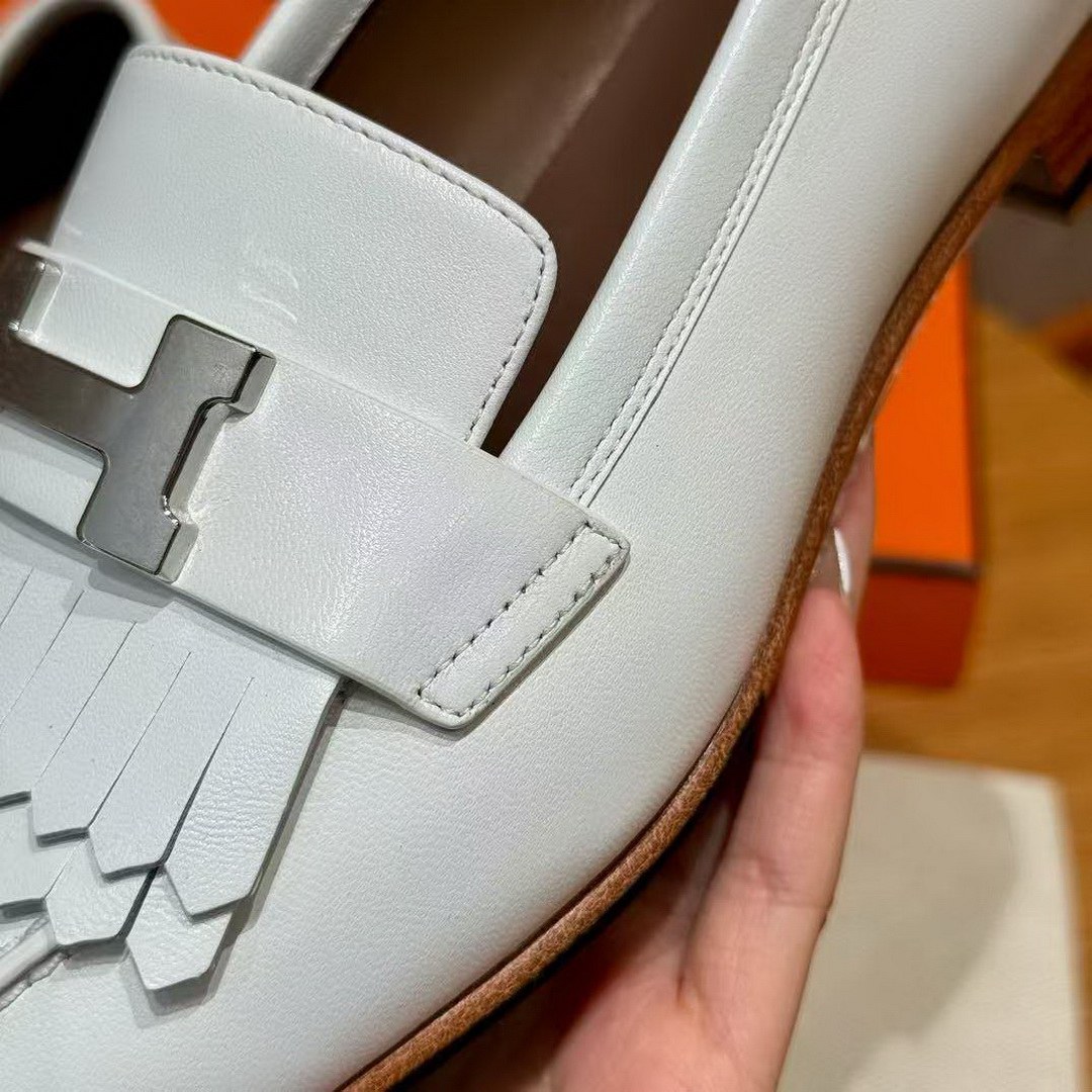 Hermes Royal Loafer Women Calfskin Sliver Buckle Blanc H222300Z 91365 - Image 11